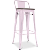 Industrielles Design Barhocker mit Rückenlehne - Holz & Stahl - 76cm - Stylix Pastellpink - Holz, Stahl - Pastellpink von PRIVATEFLOOR