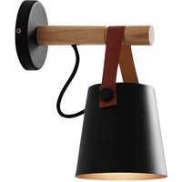 Privatefloor - Vintage Wandlampe - Design - Cencerro Schwarz - Veganes Leder, Metall, Holz - Schwarz von PRIVATEFLOOR