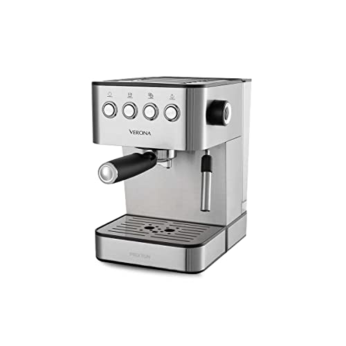 PRIXTON - Verona Espressomaschine -Druck 20 bar - Leistung 850W - Siebträger mit Doppelauslauf für 2 Kaffees - Integrierter Dampfgarer zum Erhitzen und Aufschäumen - Rostfreier Stahl von PRIXTON