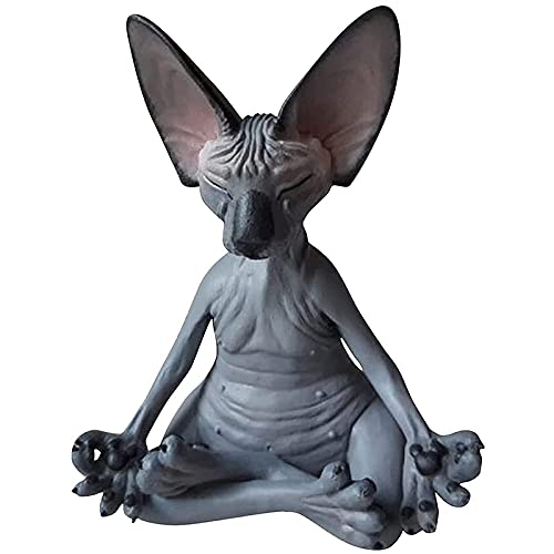 PRIZOM Sphynx Katze Meditieren, Denkende Katzen Statue, Meditierende Denkende Katze, Sphynx Haarlose Katze Meditation SammlerstüCk Dekor von PRIZOM