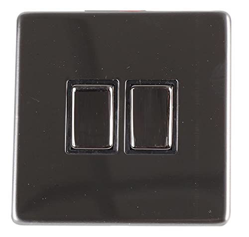 Lichtschalter, 2 G, 2 W, schwarz, nickelfrei, schraubenlos von PRO-ELEC