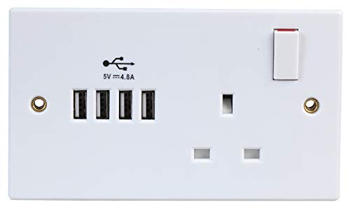 Pro Elec 1648U 13 A 1-Gang Switched Steckdose mit 4 x 2,4 A USB Buchsen von PRO-ELEC