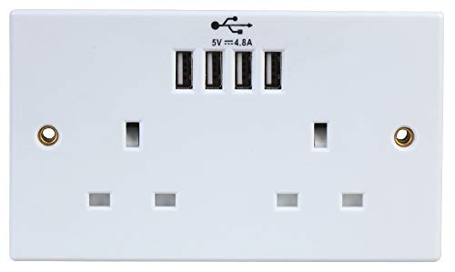 Pro Elec 2248U 13 A 2-Gang ungeschaltete Steckdose mit 4 x 2,4 A USB-Buchsen von PRO-ELEC