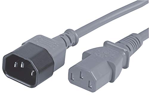 Pro Elec PELR0023 IEC Stecker C14 auf Buchse C13 Verlängerungskabel, grau, 1 m, 10 A, 250 V von PRO-ELEC