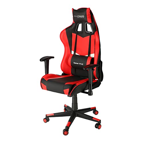 PRO ERGO - Gaming Stuhl - Bürostuhl Ergonomisch - Einstellbare Armlehne, Neigungswinkel – Höhenverstellbar, Wippfunktion - Drehstuhl Kunstleder, Öko-Leder - (Rot-Schwarz, Gamer Five) von PRO ERGO