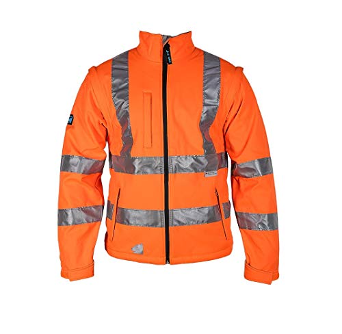 PRO FIT Warnschutz Softshelljacke – Hoch atmungsaktive Arbeitsjacke aus Softshell, Wind- & Wasserabweisend, mit Reflexstreifen - 1 Stk., Neonorange/Schwarz, Gr. M von PRO FIT