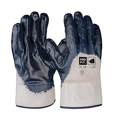 PRO FIT Nitril-Handschuh – 12er Pack, sehr robuste Arbeitshandschuhe mit wasserdichter Handinnenfläche, Schutzhandschuhe mit ¾ Nitril-Beschichtung - Blau, Gr. 10 von PRO FIT