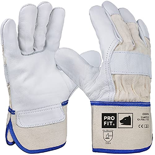 PRO FIT Premium Arbeitshandschuh ODIN 12er Pack – Rindvollleder Handschuhe, Profi Forst Handschuh, Schutzhandschuhe mit Canvas-Stulpe - Natur, Gr. 9 von PRO FIT