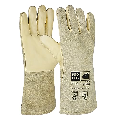 PRO FIT 531813 Kombi Rindleder Schweißerhandschuh “Gold” – Handinnenfläche aus Rindvollleder mit Verstärkung, Rindspaltleder - 1 Paar, Natur, Gr. 10 von PRO FIT