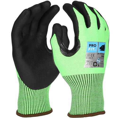 PRO FIT 868 Nitril Schnittschutzhandschuh – Arbeitshandschuhe mit HPPE Glasfaser, Schnittfester Handschuh, Level D - 12 Paar, Neongrün/Schwarz, Gr. 9 von PRO FIT