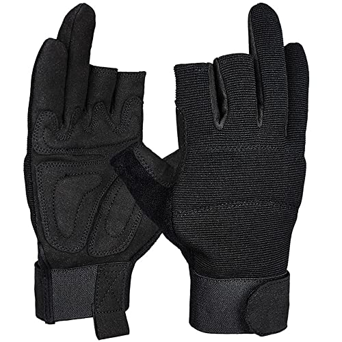 PRO FIT 9980 Mechaniker Handschuhe – 3 Finger Montage Handschuh, Outdoor Techniker Handschuhe, Arbeitshandschuhe aus Kunstleder - 1 Paar, Schwarz, Gr. 10 von PRO FIT