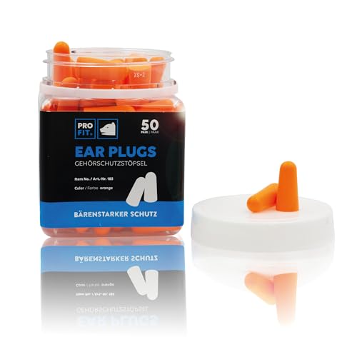 PRO FIT Gehörschutzstöpsel – Ohrstöpsel, Gehörschutz aus Soft-PU, Schallschutz, Lärmschutz, Hörschutz, Earplugs zur Geräuschdämmung - Orange 50 Paar von PRO FIT