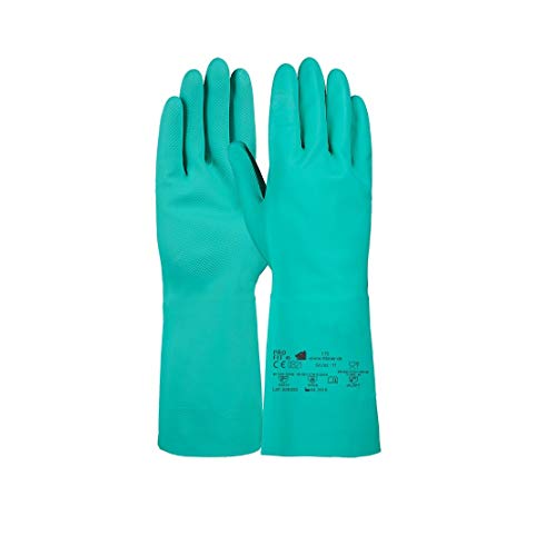 PRO FIT Nitril-Handschuh 175 – Chemikalienschutzhandschuhe, Haushaltshandschuhe mit Stulpen, Spülhandschuhe ohne Latex, Putzhandschuhe - 33cm, Grün, Gr. 9, 12 Paar von PRO FIT