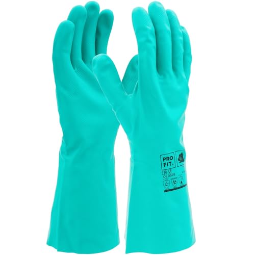 PRO FIT Nitril-Handschuh | zum Schutz vor Chemikalien | lange Handschuhe mit Stulpen | ohne Latex | Spülhandschuhe | Haushaltshandschuh | Putzhandschuhe | 12Paar (9) von PRO FIT