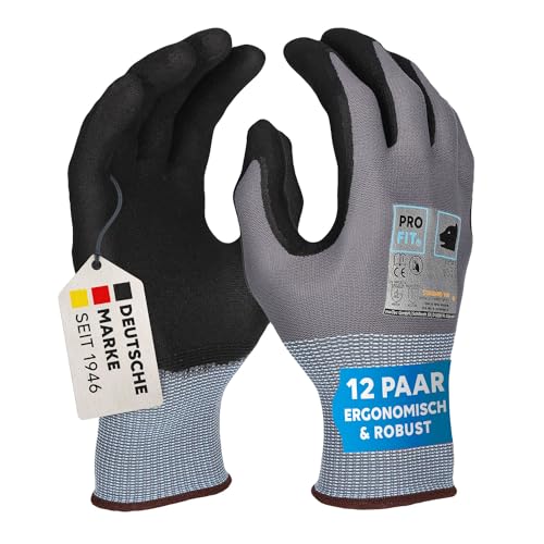 PRO FIT Nitrilschaum-Arbeitshandschuh – 12er Pack, OEKO-TEX Standard 100 zertifiziert, Touchscreen fähig, Montagehandschuh mit neuer ERGO-FIT Passform - Gr. 10 von PRO FIT