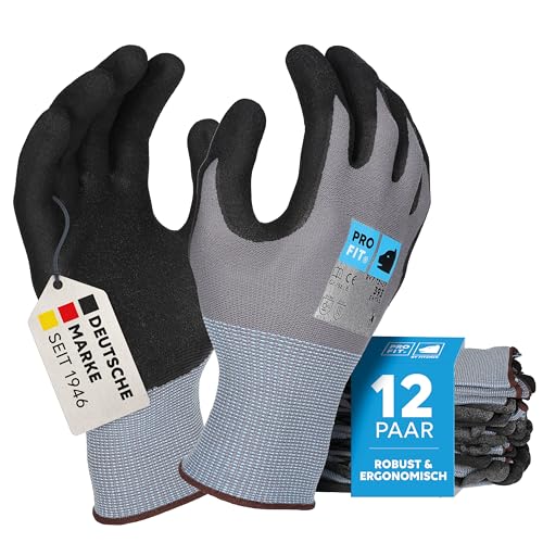 PRO FIT Nitrilschaum-Arbeitshandschuh – 12er Pack, OEKO-TEX Standard 100 zertifiziert, Touchscreen fähig, Montagehandschuh mit neuer ERGO-FIT Passform - Gr. 8 von PRO FIT