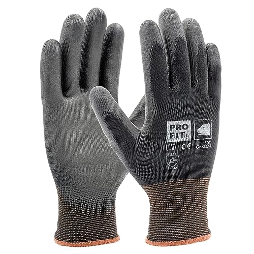 PRO FIT Arbeitshandschuhe – PU-Handschuhe, Gartenhandschuhe atmungsaktiv, Montagehandschuhe, Schutzhandschuhe mit PU-Beschichtung - 12 Paar, Schwarz, Gr. 10 von PRO FIT