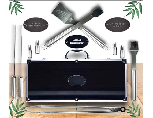 Personalisierter Grillkoffer - Hochwertiges BBQ Grillset| Grillbesteck Set | Rostbeständig, Ergonomisch & Stilvoll | 15-Teilig Männer von PRO KIRA