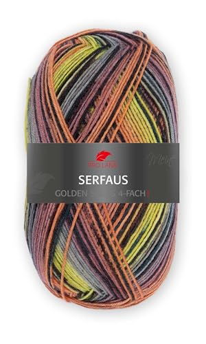 Pro Lana Golden Socks 4-fach Serfaus 09 - Schwarz/Kiwi/Orange/Weinrot von PRO LANA