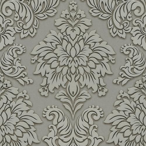 Barock Tapete Profhome 368981-GU Vliestapete leicht strukturiert mit Ornamenten glitzernd grau silber beige 5,33 m2 von PRO[f]home