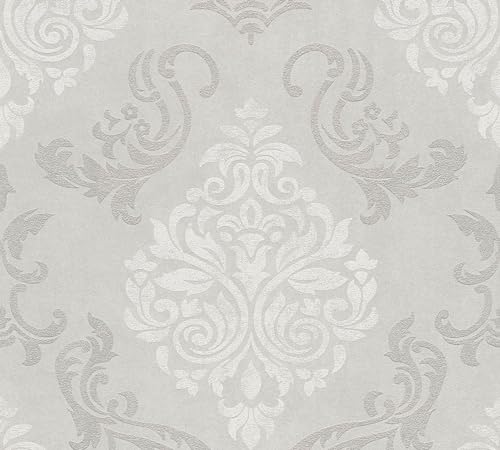 Barock Tapete Profhome 953721-GU Vliestapete leicht strukturiert mit Ornamenten schimmernd grau weiß silber-grau 5,33 m2 von PRO[f]home