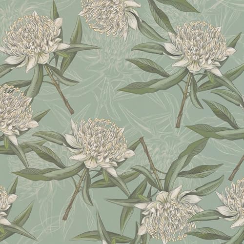 Blumen Tapete Profhome 394322-GU heißgeprägte Vliestapete leicht strukturiert mit floralen Ornamenten matt blau grün weiß 5,33 m2 von PRO[f]home