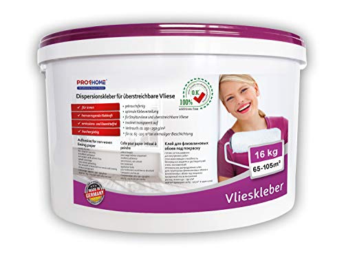 PRO[f]home - Vlieskleber Fertig-Kleber für Malervlies Renoviervlies Anstrichvlies Vlies Gewebe-Tapeten konservierungsmittelfrei Milchtrüb transparent auftrocknend 16 kg max 105 qm von PRO[f]home