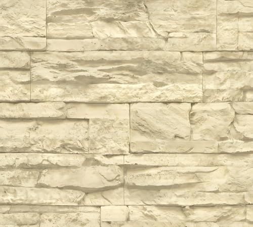 Stein Kacheln Tapete Profhome 707130-GU Vliestapete leicht strukturiert in Steinoptik matt beige creme 5,33 m2 von PRO[f]home