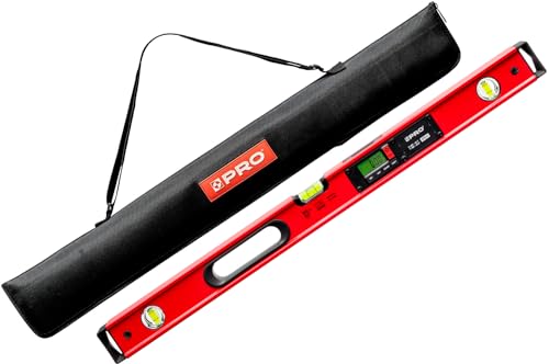 PRO900 Digitale Wasserwaage 80cm mit 2 LCD Displays und Abdeckung - Elektronische Wasserwaage mit Messwertspeicher für bis zu 19 Ergebnisse Schutzart IP65 - Farbe Rot von PRO