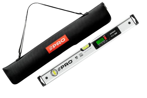 PRO900 Digitale Wasserwaage 60cm mit 2 LCD Displays und Abdeckung - Elektronische Wasserwaage mit Messwertspeicher für bis zu 19 Ergebnisse Schutzart IP65 - Farbe Weiß von PRO