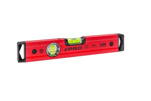 PRO600 Wasserwaage mit magneten 30cm - Ergonomischen Profil und ERS+ (Easy Reading System) Präzise Magnet Wasserwaage - Anti Shock Absorber Endkappen - Farbe Rot von PRO