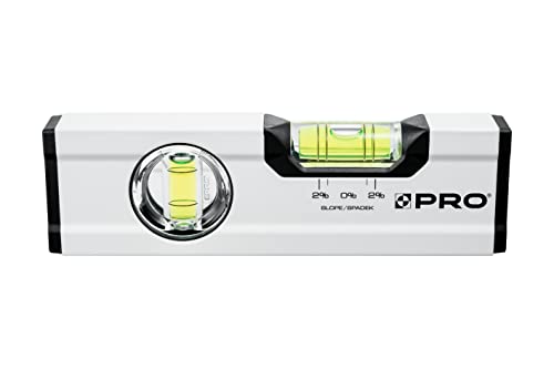 PRO600 Mini Wasserwaage 17cm mit 2% Gefälle - Ergonomischen Profil und ERS+ (Easy Reading System) Präzise Kleine Wasserwaage - Anti Shock Absorber Endkappen - Farbe Weiß von PRO