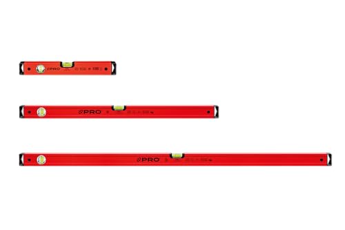 PRO600 Wasserwaagen Set 3-teilig - Längen 40, 80, 120 cm - Präzise Wasserwaage mit Ergonomischen Profil - ERS+ (Easy Reading System) und Anti Shock Absorber Endkappen - Farbe Rot von PRO