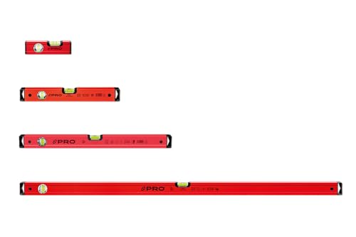 PRO600 Wasserwaagen Set 4-teilig - Längen 17, 40, 60, 120 cm - Präzise Wasserwaage mit Ergonomischen Profil - ERS+ (Easy Reading System) und Anti Shock Absorber Endkappen - Farbe Rot von PRO