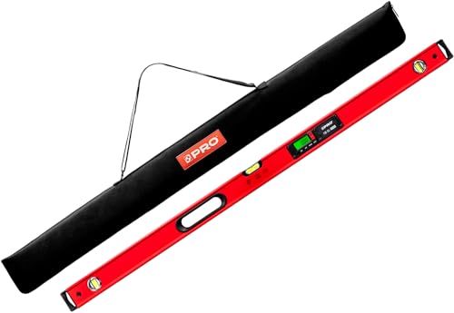 PRO900 Digitale Wasserwaage 120cm mit 2 LCD Displays und Abdeckung - Elektronische Wasserwaage mit Messwertspeicher für bis zu 19 Ergebnisse Schutzart IP65 - Farbe Rot von PRO