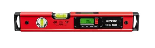 PRO900 Digitale Wasserwaage 40cm mit 2 LCD Displays - Elektronische Wasserwaage mit Messwertspeicher für bis zu 19 Ergebnisse Schutzart IP65 - Farbe Rot von PRO