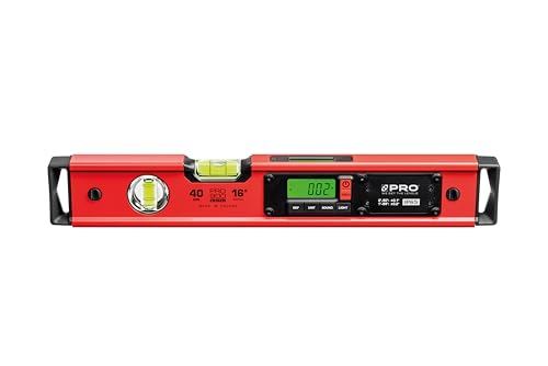 PRO900 Digitale Wasserwaage 40cm mit 2 LCD Displays und Abdeckung - Elektronische Wasserwaage mit Messwertspeicher für bis zu 19 Ergebnisse Schutzart IP65 - Farbe Rot von PRO