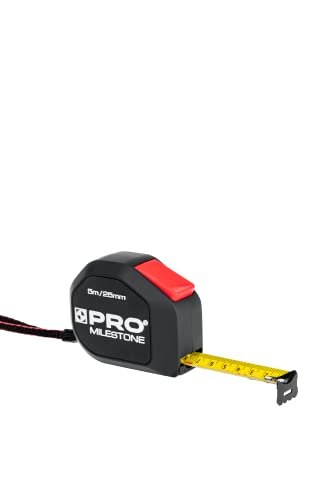 Pro Milestone Maßband 5m Genauigkeit Klasse 2 Magnete Leicht ablesbar Sehr präzise Doppelseitige Skala Stoßfestes Gehäuse Rutschfester Bezug (Kunststoff, 5 Meter/5000mm) von PRO