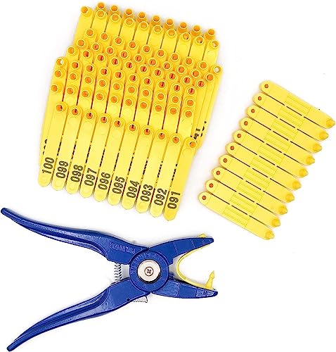 MOGOULUA One-piece Ear Tag Plier for Goat Sheep Cattle Pig with 100 pcs Ear Tag with Number 001-100 Universal Ear Tag Applicator Pliers Handheld Animal Marker Tagger Puncher Farm Tag Tool MOGOULUA One-piece Ear Tag Plier for Goat Sheep Cattle Pig with 100 pcs Ear Tag with Number 001-100 Universal Ear Tag Applicator Pliers Handheld Animal Marker Tagger Puncher Farm Tag Tool von MOGOULUA