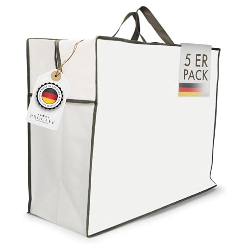 PROCAVE Tasche für Bettwäsche - 5er-Pack - Aufbewahrungstasche für Bettdecken und Kissen - Schutztasche für Bettzeug - Tragetasche für Kopfkissen - (60cm x 50cm x 25cm) von PROCAVE