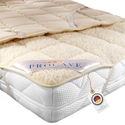 PROCAVE weiches Unterbett mit Lammflor und Schurwolle. hochwertige Matratzen-Topper. Matratzen-Schoner mit 4 Eckgummis. Matratzen-Auflage 140x200 cm von PROCAVE