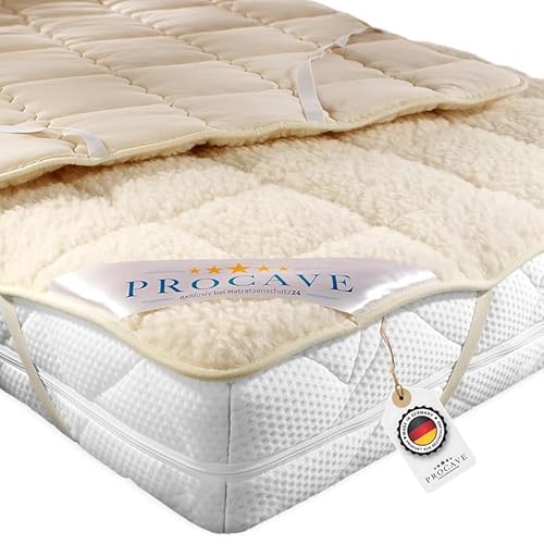 PROCAVE weiches Unterbett mit Lammflor und Schurwolle. hochwertige Matratzen-Topper. Matratzen-Schoner mit 4 Eckgummis. Matratzen-Auflage 120x220 cm von PROCAVE