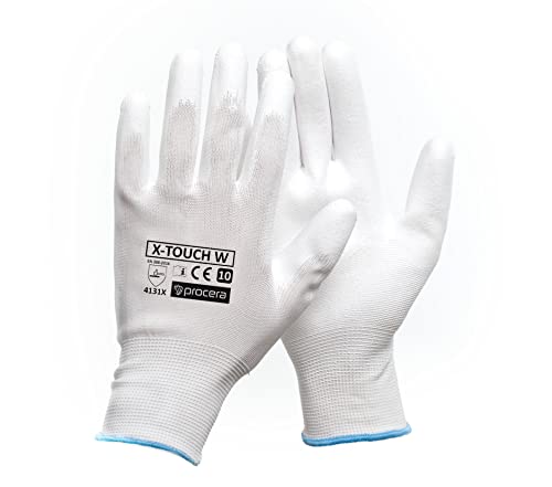 PROCERA Schutzhandschuhe X-TOUCH BLACK/WHITE Arbeitshandschuhe für Mechaniker Arbeitshandschuhe für Maler Gartenhandschuhe Komfortable Polyurethan-Handschuhe (Weiß, 10 (12 Paar)) von PROCERA