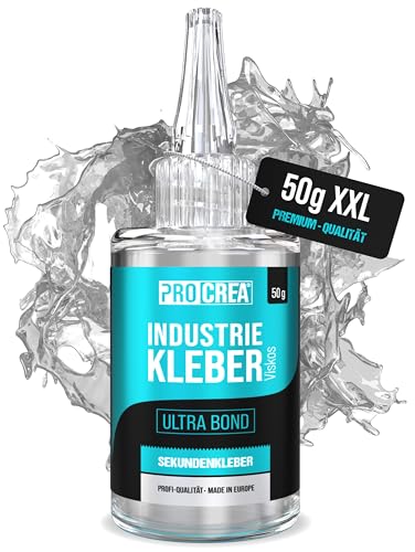 PROCREA® Premium Sekundenkleber (50 g) "Ultra Bond" extra stark [24 Monate Haltbarkeit & Anti-Austrocknungs-Spitze] Universeller Dickflüssiger Superkleber & Alleskleber in bester Industrie-Qualität von PROCREA