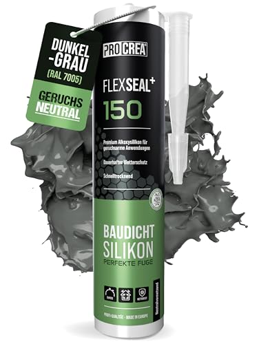 PROCREA® Premium Silikon "Flexseal+ 150" (dunkelgrau) [neutralvernetzend] Hochwertiges Bausilikon zum abdichten im Innen- & Außenbereich - Allwetter Alkoxy-Silicon in RAL 7005 - Profi-Qualität von PROCREA