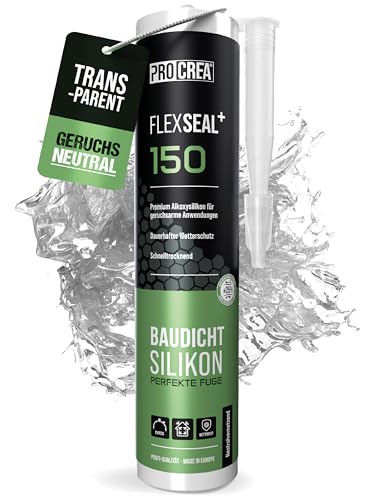 PROCREA® Premium Silikon "Flexseal+ 150" (transparent) [neutralvernetzend] Hochwertiges Bausilikon zum abdichten im Innen- & Außenbereich - Allwetter Alkoxy-Silicon in farblos klar - Profi-Qualität von PROCREA