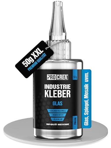 PROCREA® Sekundenkleber (50g) "Glas" [mit Anti-Austrocknungs-Spitze] Extra starker und transparenter Glaskleber für alle Glastypen - Wasserfester Alleskleber & Superkleber in Industrie-Qualität von PROCREA
