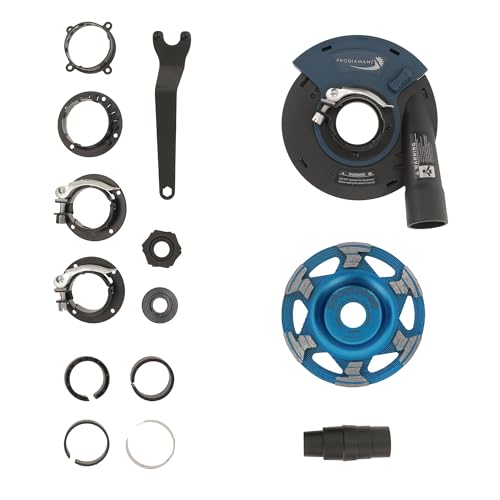PRODIAMANT Absaughaube & Diamant-Schleiftopf-Set 125 mm – Winkelschleifer & Betonschleifer Umbau mit Adapter für Herstelleraufnahme, gefederter Bürstenkranz inkl. ST50 Schleifteller von PRODIAMANT