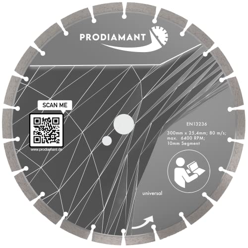 PRODIAMANT Premium Diamanttrennscheibe 300 mm x 25,4 mm Beton Stein universal Segmenthöhe 10mm von PRODIAMANT