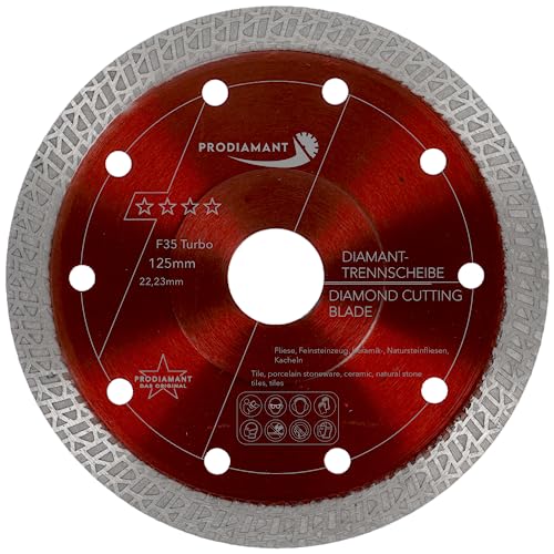 PRODIAMANT Premium Diamanttrennscheibe Fliese Feinsteinzeug 125mm x 22,23 mm dünne Fliesenscheibe für Winkelschleifer PRODIAMANT Premium Diamanttrennscheibe Fliese Feinsteinzeug 125mm x 22,23 mm dünne Fliesenscheibe für Winkelschleifer von PRODIAMANT
